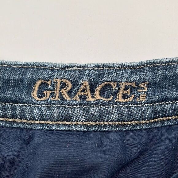 GRACE in LA Jeans Womens Sz 27 Blue Denim Stretch Rhinestone Bootcut Stone Wash - Picture 3 of 14